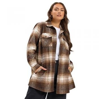 Yours Women's Long Sleeve Chocolate Check Shacket