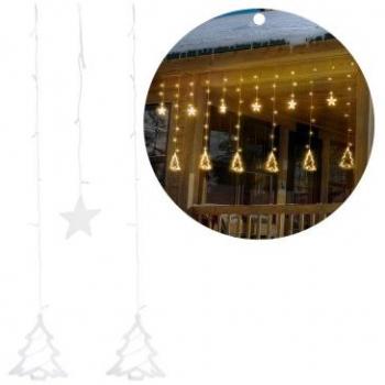 Cortina Luminosa Natalizia 138 LED Bianco Caldo con Stelle e Alberi di Natale, 2,2 m, 8 Funzioni, Decorazione Esterna per Balcone e Terrazzo