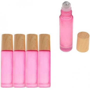 10pcs 10ML Refillable Perfume Roll-On Bottles with Wooden Lid and Stainless Steel Roller Ball