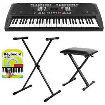 Funkey 61 Keyboard Schwarz inkl. höhenverstellbarem Ständer, Sitzbank und Keyboard Basics Lehrbuch