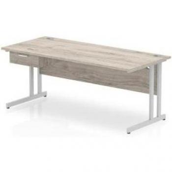 Impulse 1800 x 800mm Straight Office Desk Grey Oak Top Silver