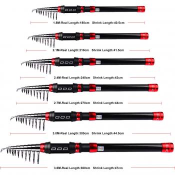 PROBEROS Teleskop-Spinnrute und Spule Set 1,8-5,0 m Carbonfaser 5,0:1