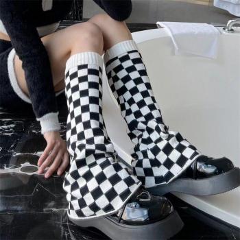 Y2K Plaid Knee-high Leg Warmers with Flare Boot Cover for Women