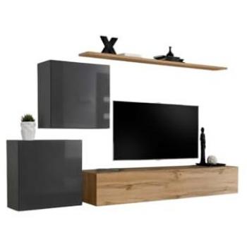 Set Mobili per Soggiorno SWITCH V Design in Quercia Wotan e Grigio Lucido