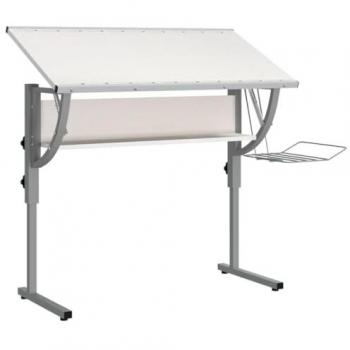 Bureau compact d’ordinateur et artisanat – dimensions 110 × 53 × 58‑87 cm, blanc