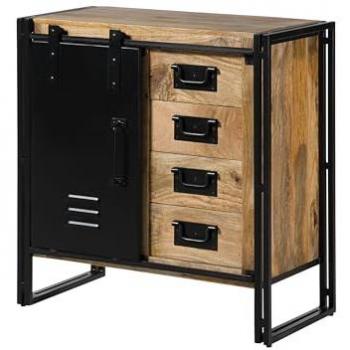 Comò Mango 90x45x90 laccato chiaro naturale e ferro nero BLACKBURN 108