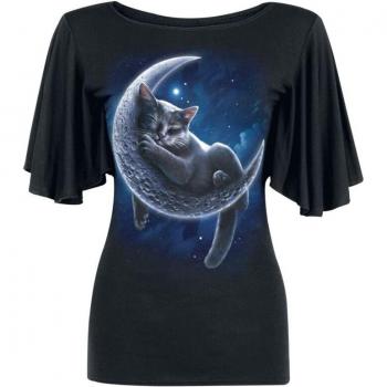 Gothic Spiral Velvet Moon T-Shirt – Schwarz – L