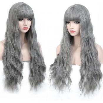 Peluca de Cosplay Gris con Flequillo y Largo de 26''