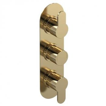 Nuie Arvan Modern Triple Handle Shower Valve in Brushed Brass