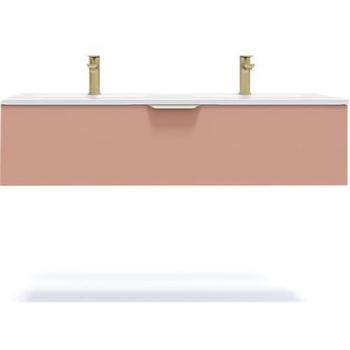 Meuble de Salle de Bain Suspendu Double Vasque Intégrée 120cm avec Tiroir Abricot