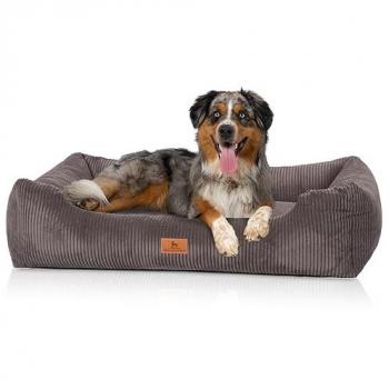 Knuffelwuff Cord Hundebett Olivia, abnehmbarer Bezug, waschbar, braungrau M-L