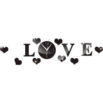 Silent 3D Love Heart Wall Clock with Decorative Mirror Sticker