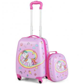 Pinkes 2-teiliges Kinder-Reiseset: Hartschalen-Rollkoffer und Rucksack mit Spinner-Rädern
