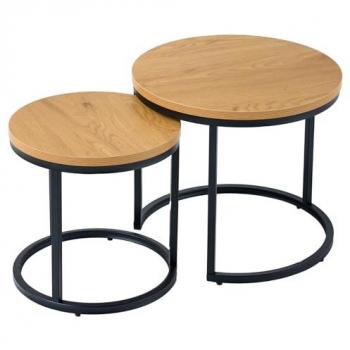 Wildeiche Beistelltische 2er Set ELEGANCE rund 45cm mit schwarzem Metallgestell