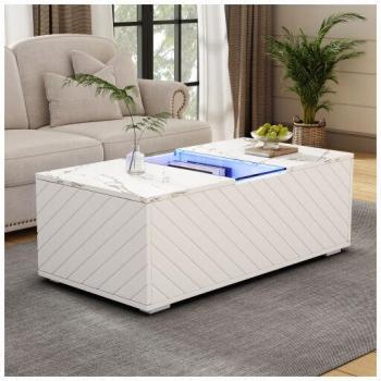 Minkurow Eleganter Couchtisch Weiß mit Glaselement und Schubladen