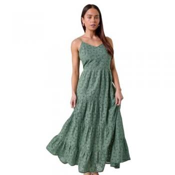 Khaki Tie Detail Broderie Dress for Petite Women