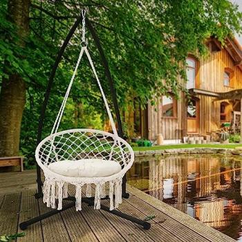 Fauteuil suspendu boho en coton solide avec cadre noir