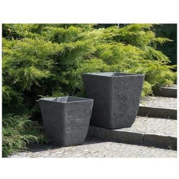 Conjunto Doble de Macetas Beliani en Piedra Gris Oscura 39x39 cm