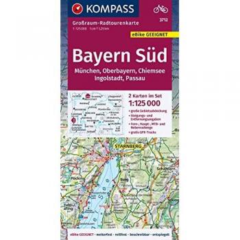 KOMPASS Großraum-Radtourenkarte 3712 Bayern Süd Oberbayern Chiemsee Ingolstadt Passau München 1:125.000