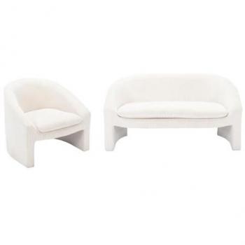 Duo Canapé et Fauteuil Velours Crème OSSANA