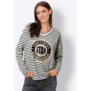 Heine Damen Langarmringelshirt 48 champagner-schwarz-geringelt