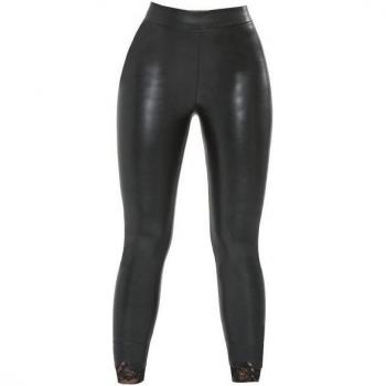 Bas Bleu Wetlook‑Lederleggings – Spitzen‑Detail