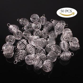 50pcs Silver Plated Spiral Bead Cage Pendants for Men and Women 20x25mm, 25x30mm