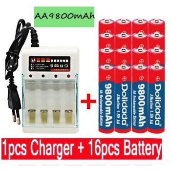 Chargeur de Piles AA Drummey avec 4 Piles 9800 mAh