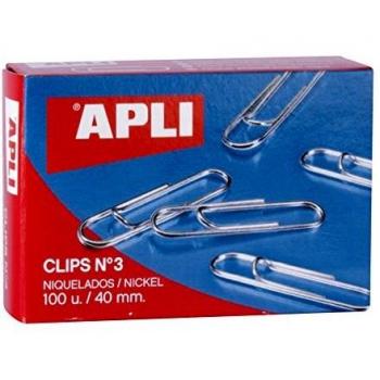 Clips sujetapapeles grandes número 3, niquelados, Caja 100