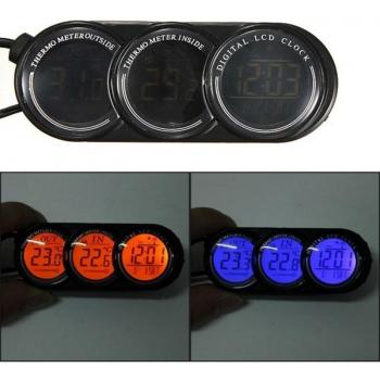 LCD Digitaluhr mit Temperaturmessung für Auto, 12V-24V, Innen und Außen