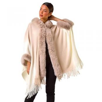 Poncho Tendance Faux-Pelage