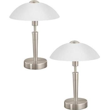 Twin Table Lamps in Satin Nickel, White Shade, 60W E14