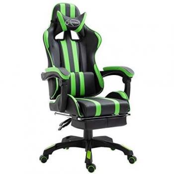 Ergonomischer Grün‑Gaming‑Stuhl mit verstellbarer Fußstütze (Kunstleder)