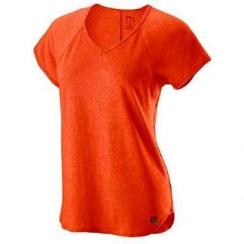 Wilson Femme, T-Shirt de Tennis Col V, W TRAINING V-NECK TEE, Polyester/Nylon, Orange (Papaya Punch), Taille S