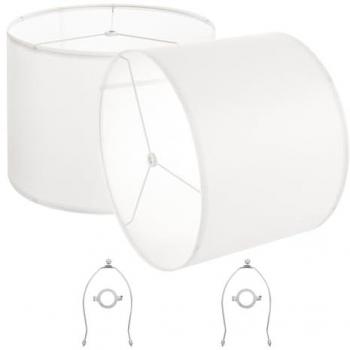 Premium Drum Lampshade Pair – 16” Top/Bottom, 12” Tall, Off‑White Fabric