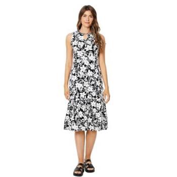 Tiered Midi Dress with Floral Design and Keyhole