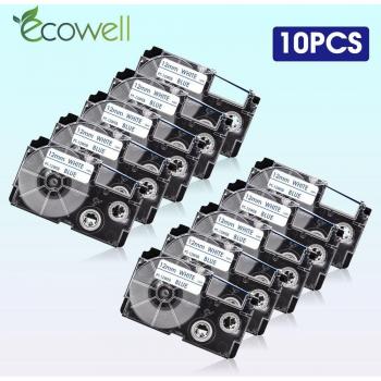 Ecowell XR-12WEB Blue on White Label Tape Replacement for Casio Printers