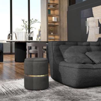 HOMCOM Round Pouffe, Storage Footstool with Cushioned Top, Hidden Space, Grey