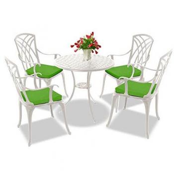 OSHOWA Luxurious White Cast Aluminium Bistro Set with Green Cushions