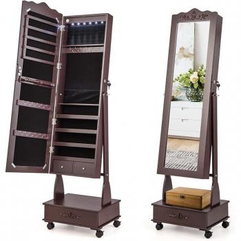 Armadio Portagioie Terra: Specchio LED + Organizzatore Angolare, Cassettiera a 3 Posizioni