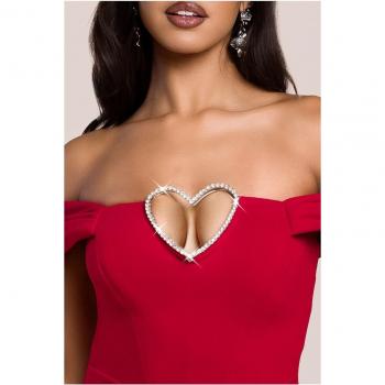 A-Line Red Mini Dress with Diamante Heart Trim