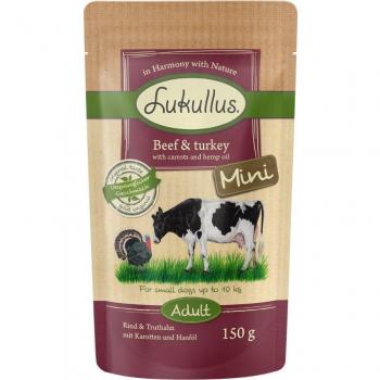 Sachets Lukullus pour chien Adult Mini sans céréales : bœuf, dinde (12 sachets)