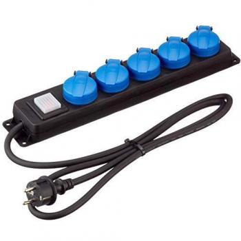 Multipresa professionale 5-facciale con interruttore, blu, 1,5 m IP44