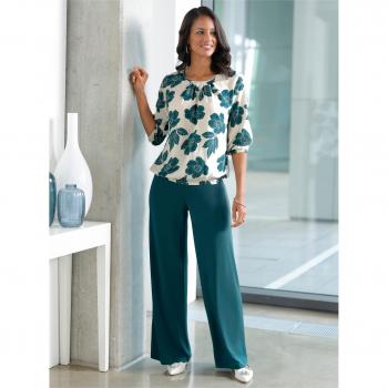 Mehrfarbige Blusen‑Schlupfbluse – Damen, LADY, Champagner/Petrol‑Mix, Größe 54
