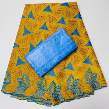 Bazin avec dentelle de suisse, 2,5 yards + 2,5 yards, coton, broderie, style Dubaï pour occasions spéciales