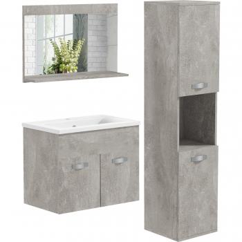 Kleankin Set Mobili Bagno con Lavabo 60cm, Mobiletto, Colonna e Specchiera, Grigio