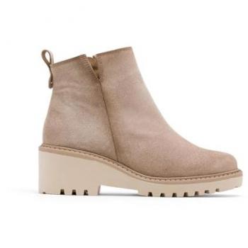 Botines de Piel con Cuña y Cremallera para Mujer Lidia Arena Porronet