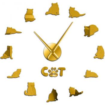 Horloge murale effet miroir pour chat, 3D, silencieuse, à piles