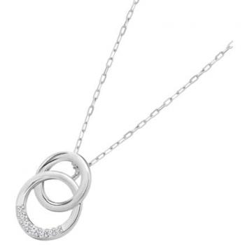 Collar de Oro Blanco 9K con Colgante de Círculos y Brillantes