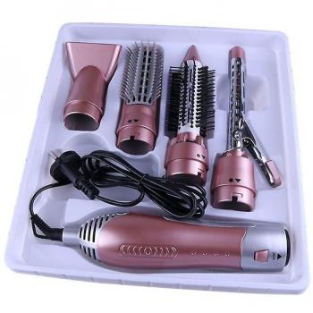 Outil de coiffure 4-en-1 rose : sèche, lisseur, curl, peigne
